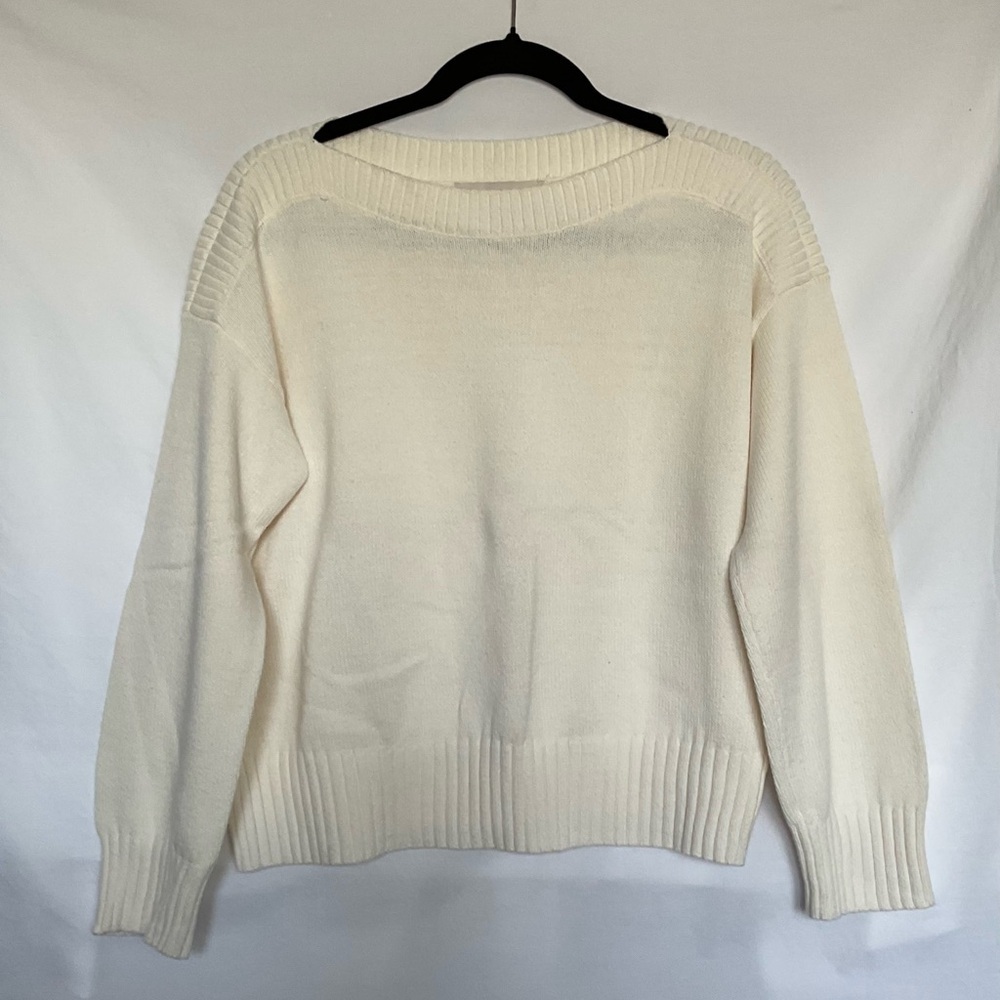 LOFT Cream Crew Neck Sweater with Ribbed Texture